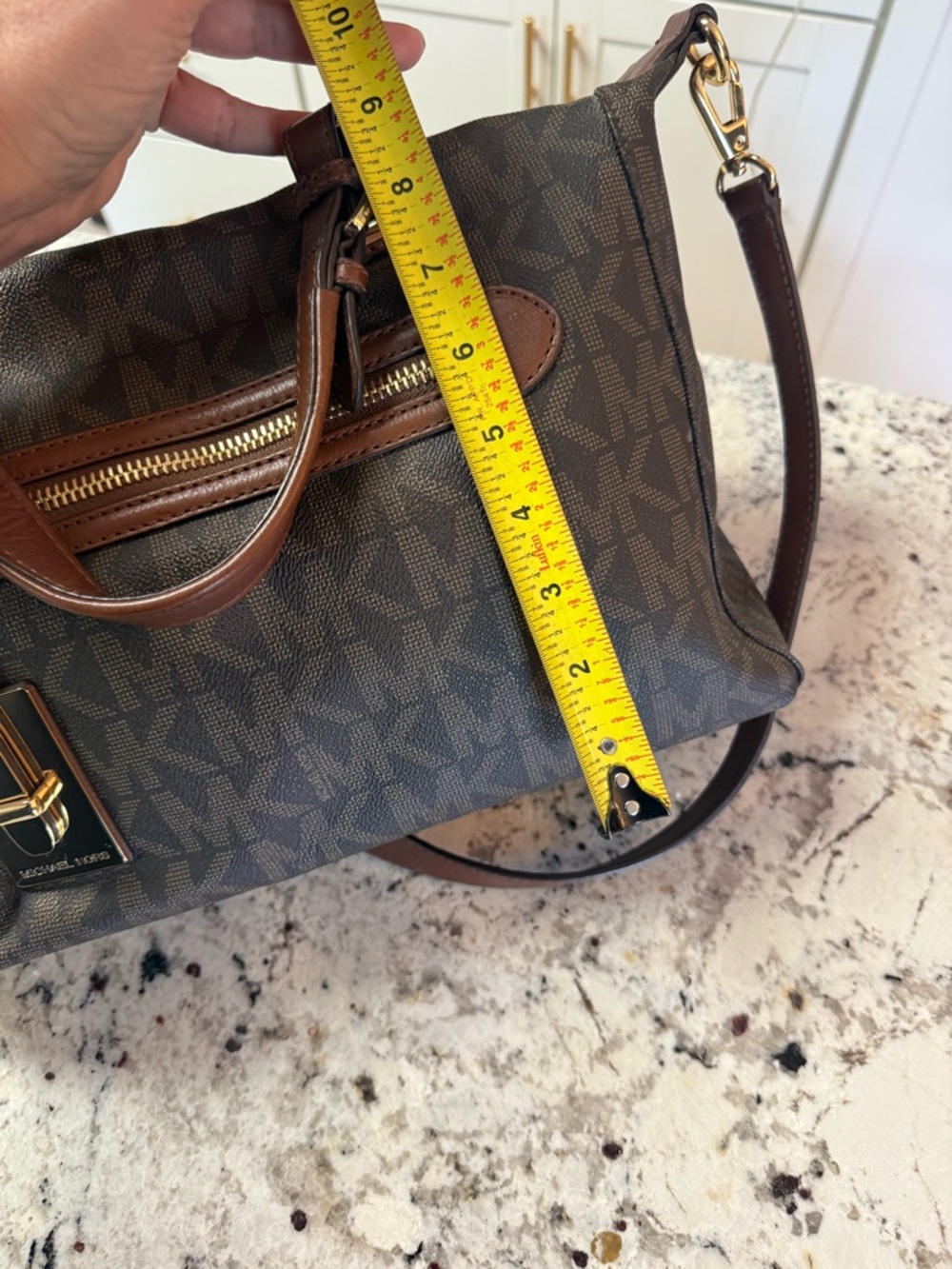 Michael Kors Brown and Tan Logo Satchel with Gold Hardware - Picture 8 of 9